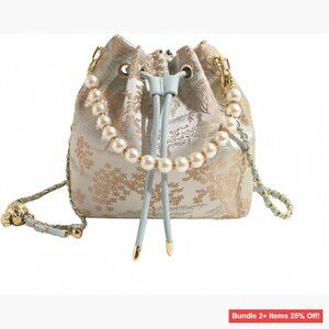 Small Pearl Drawstring Bucket Bag, Convertible Crossbody Hobo Purse